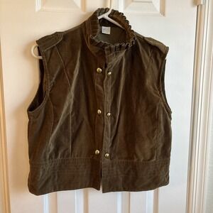 Elizabeth‎ Wilson Designs Vivienne vest Chocolate Brown 100% Cotton Gold Buttons